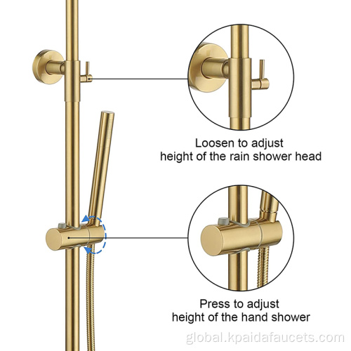 Exposed shower set Handheld Round Brass Rain Thermostatic Washroom Shower Head Set Bathroom Gold Shower Faucet and Fixtures Manufactory